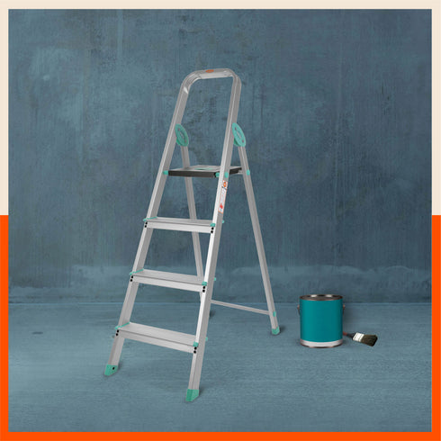 Bathla Advance Carbon - 4 Step Foldable Aluminium Ladder For Home (Teal)
